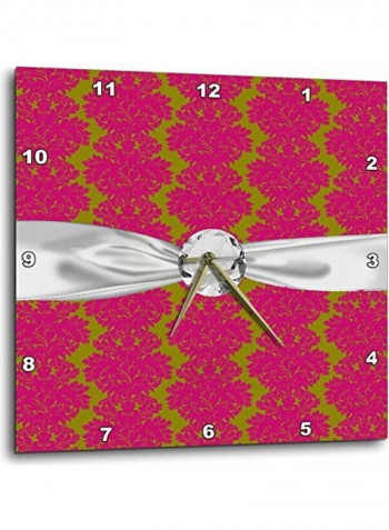 DPP 118971 2 Fuschia Olive Ornate Intricate Damask Pattern Faux Diamond Ribbon Wall Clock Multicolour 13x13inch