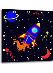 Cute Rocket In Space Printed Wall Clock Multicolour 13x13x0.1inch