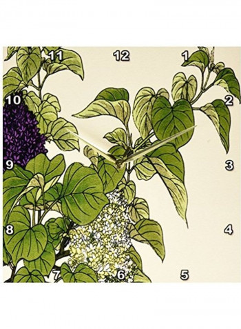 Lilac Bushes Woodblock Print Wall Clock Multicolour 13x13inch