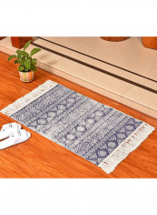 Geometric Pattern Tassel Detail Rug Blue/White 60x130cm