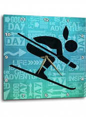 DPP 1173213 2 Downhill Skier Silhouettein Hues With Adventure Word Art Wall Clock Multicolour 13x13inch