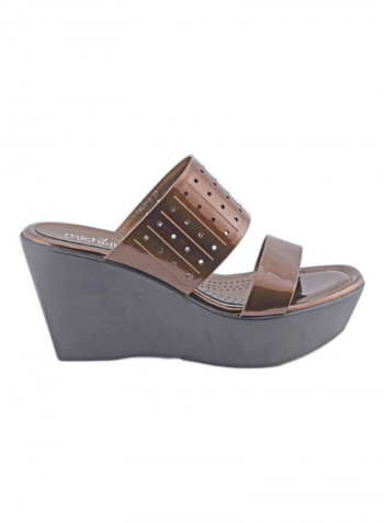 High Heeled Slip On Sandals Brown