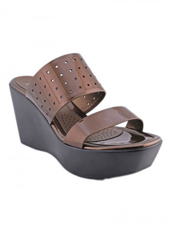 High Heeled Slip On Sandals Brown