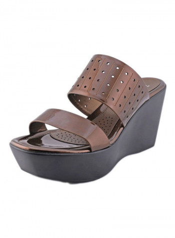 High Heeled Slip On Sandals Brown