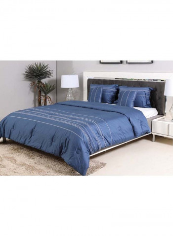 5-Piece Embroidery Comforter Set Cotton Blue 220x240cm