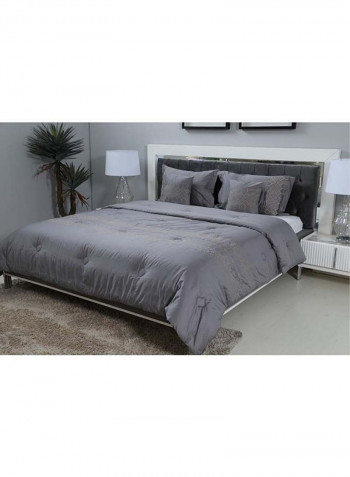 5-Piece Embroidery Comforter Set Cotton Grey 220x240cm