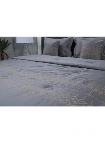 5-Piece Embroidery Comforter Set Cotton Grey 220x240cm