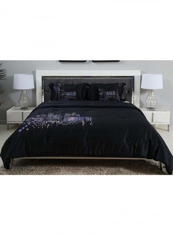 5-Piece Embroidery Comforter Set Cotton Black 240x260cm