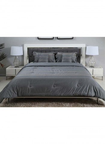 5-Piece Embroidery Comforter Set Cotton Grey 240x260cm