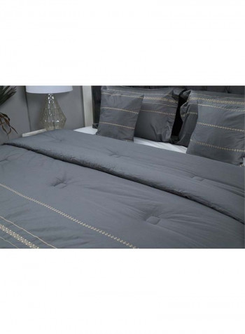 5-Piece Embroidery Comforter Set Cotton Grey 240x260cm