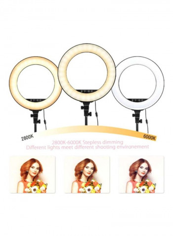 Bi-Colour Dimmable LED Ring Video Light Set 190cm Black/White