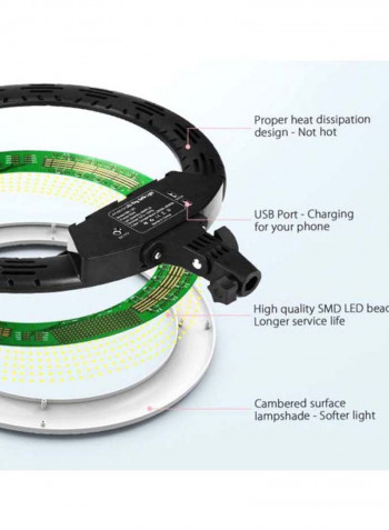 Bi-Colour Dimmable LED Ring Video Light Set 190cm Black/White
