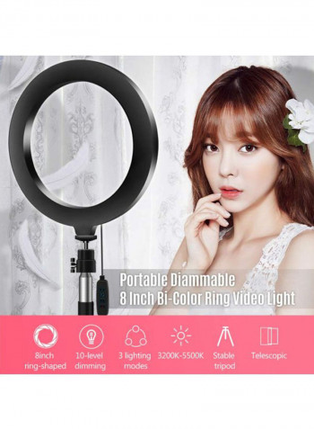 Bi-Colour Dimmable LED Ring Video Light Set 190cm Black/White