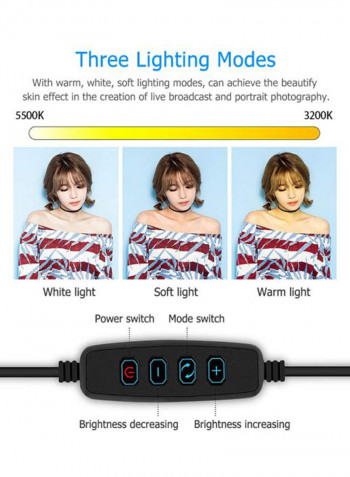 Bi-Colour Dimmable LED Ring Video Light Set 190cm Black/White