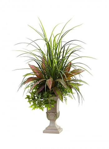 Artificial Mixed Grass Dracena, Sage Ivy And Fern With Planter Green/White/Purple