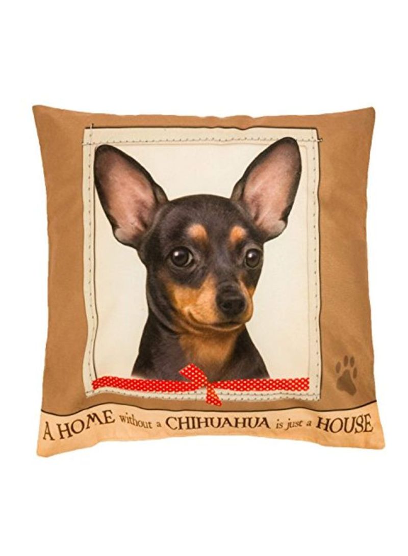 Chihuahua Dog Printed Cushion Cover Brown/White/Black 15x15inch