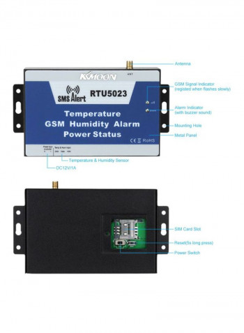 Temperature GSM Humidity Alarm Power System Blue/Black/Grey 6.69x3.54x3.35inch