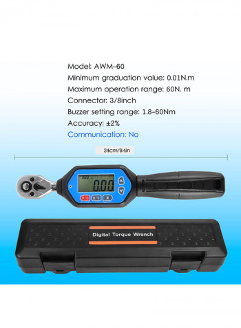 EWM-60 Digital torque Wrench 3/8 Square Drive Blue 34x5.5x9centimeter