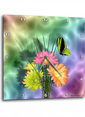 Painted Daisies And Butterflies Wall Clock Multicolour 13x13inch