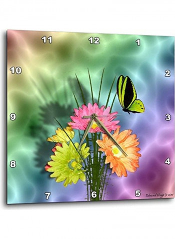 Painted Daisies And Butterflies Wall Clock Multicolour 13x13inch