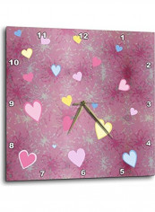 Hearts Printed Analog Wall Clock Pink/Yellow/Blue 13x13x0.1inch