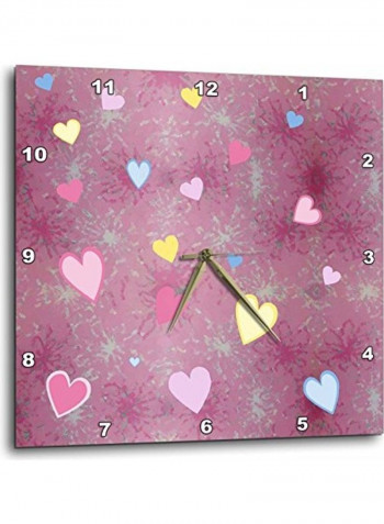 Hearts Printed Analog Wall Clock Pink/Yellow/Blue 13x13x0.1inch