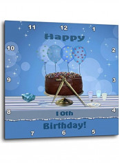10th Birthday Party Wall Clock Blue 13x13inch