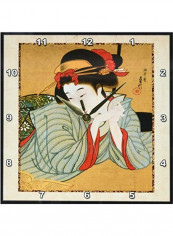 Japanese Portrait Painting Of Woman Themed Wall Clock Multicolour