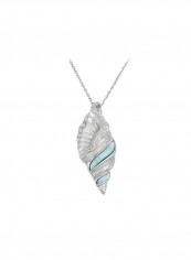 925 Sterling Silver Larimar Studded Seashell Pendant Necklace
