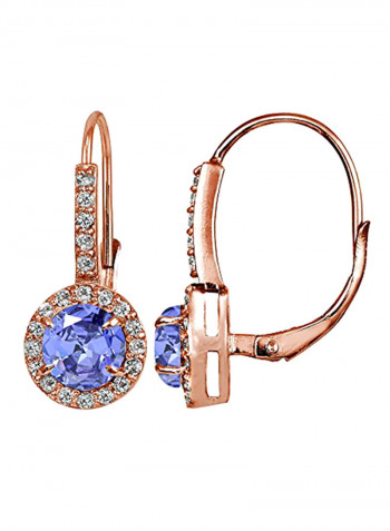 925 Sterling Silver Rose Gold Plated Tanzanite And Topaz Studded Earrings