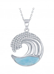 925 Sterling Silver Cubic Zirconia And Larimar Studded Pendant Necklace