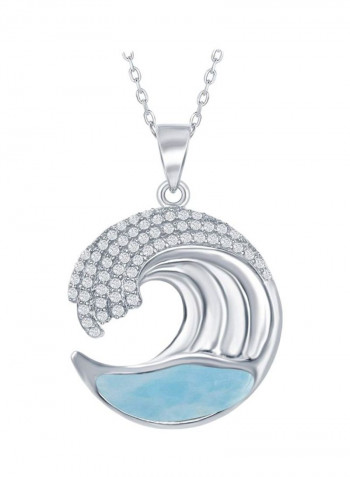 925 Sterling Silver Cubic Zirconia And Larimar Studded Pendant Necklace