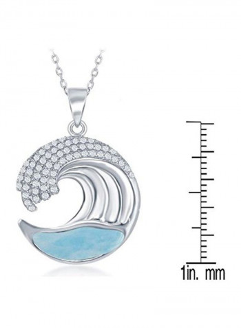 925 Sterling Silver Cubic Zirconia And Larimar Studded Pendant Necklace