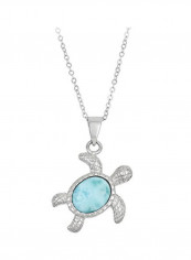 925 Sterling Silver Larimar Studded Turtle Pendant Necklace
