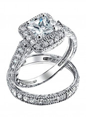 925 Sterling Silver Cubic Zirconia Studded Square Princess Brilliant Cut Ring