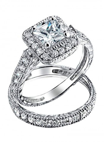 925 Sterling Silver Cubic Zirconia Studded Square Princess Brilliant Cut Ring