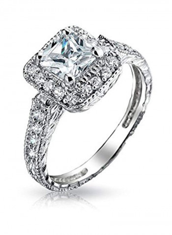 925 Sterling Silver Cubic Zirconia Studded Square Princess Brilliant Cut Ring