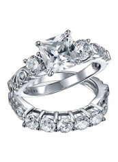 Set Of 2 925 Sterling Silver Cubic Zirconia Studded Wedding Rings