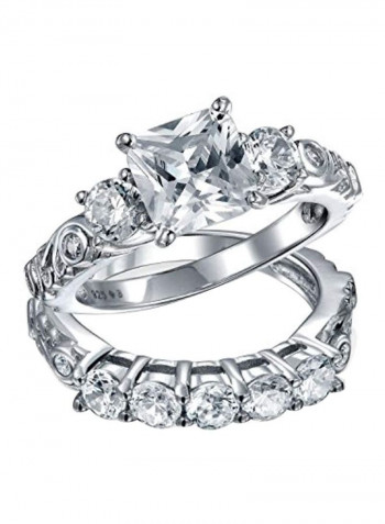 Set Of 2 925 Sterling Silver Cubic Zirconia Studded Wedding Rings