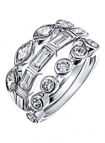 3-Piece 925 Sterling Silver Cubic Zirconia Studded Baguette Marquise Ring Set