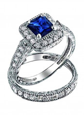 925 Sterling Silver Gold Plated Cubic Zirconia Studded Wedding Ring Set
