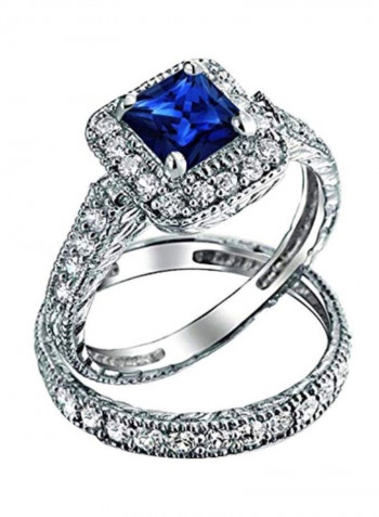 925 Sterling Silver Gold Plated Cubic Zirconia Studded Wedding Ring Set