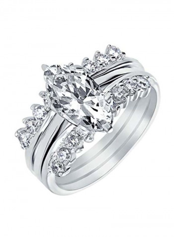 925 Sterling Silver Rhodium Plated Cubic Zirconia Studded Solitaire Marquise Ring