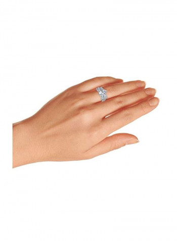 925 Sterling Silver Rhodium Plated Cubic Zirconia Studded Solitaire Marquise Ring