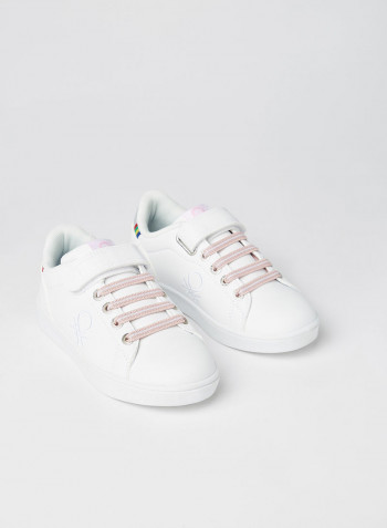 Kids Logo Embroidered Sneakers White/Lotus