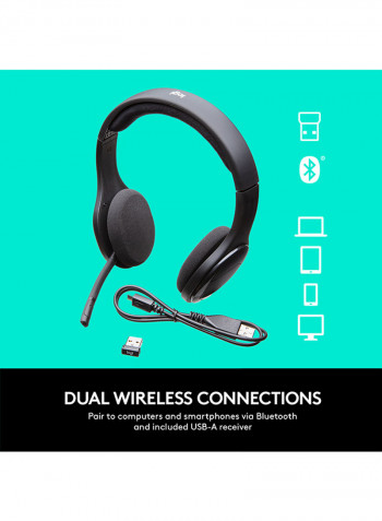 H800 Wireless Bluetooth Headset With Noise-Cancelling Mic Black
