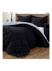 3-Piece Reversible Comforter Set Black/Grey Queen