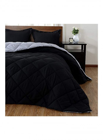 3-Piece Reversible Comforter Set Black/Grey Queen