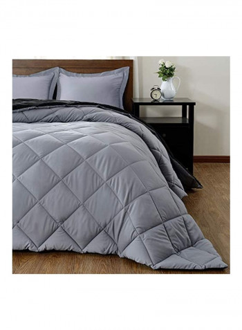 3-Piece Reversible Comforter Set Black/Grey Queen