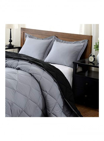 3-Piece Reversible Comforter Set Black/Grey Queen